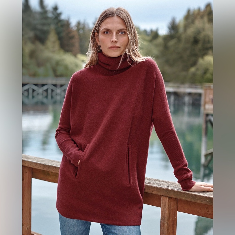 Garnet Hill Women's Burgundy Cowl Neck Sweater